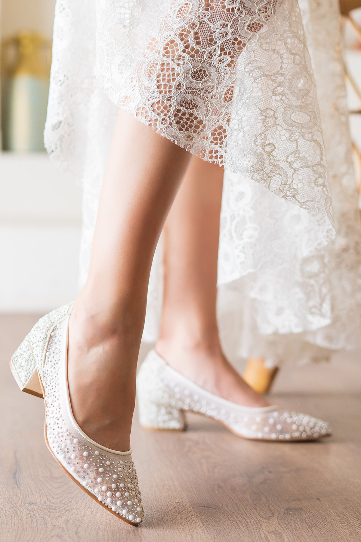 Wedding Dress Tulle Shoes pearl embroidered stone detailed transparent bridal shoes