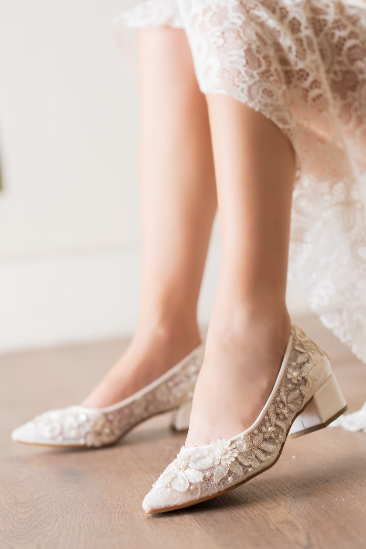 Tulle Shoes pearl embroidered transparent bridal shoes