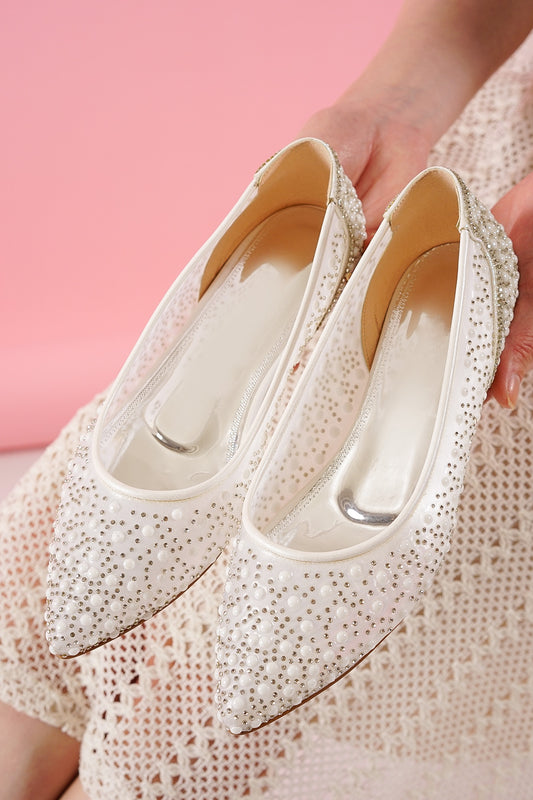 Wedding Dress Tulle Shoes pearl embroidered stone detailed transparent