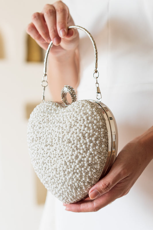 bridal hearth bag with rhinestones and pearls personalized stylish design