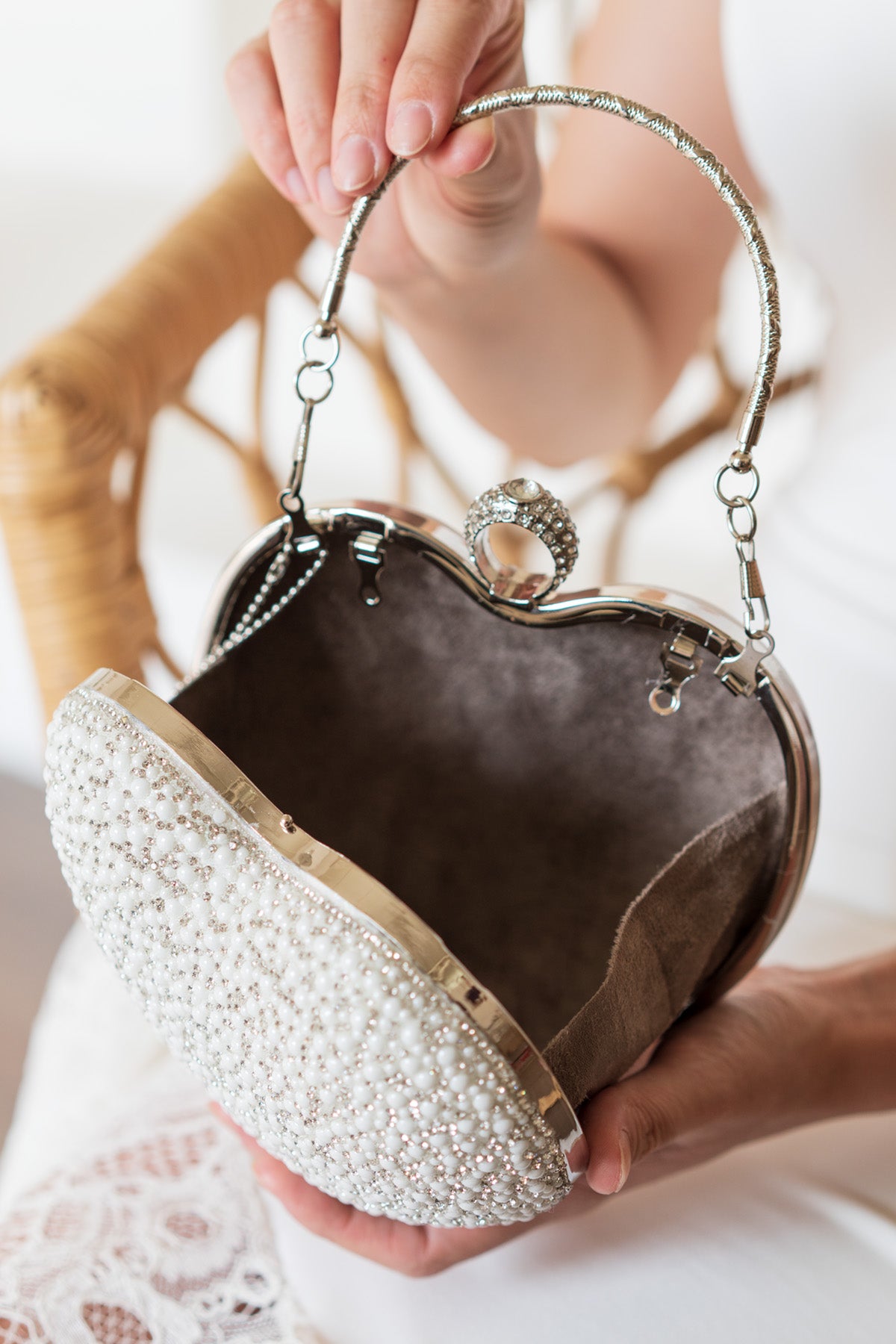 bridal hearth bag with rhinestones and pearls personalized stylish design