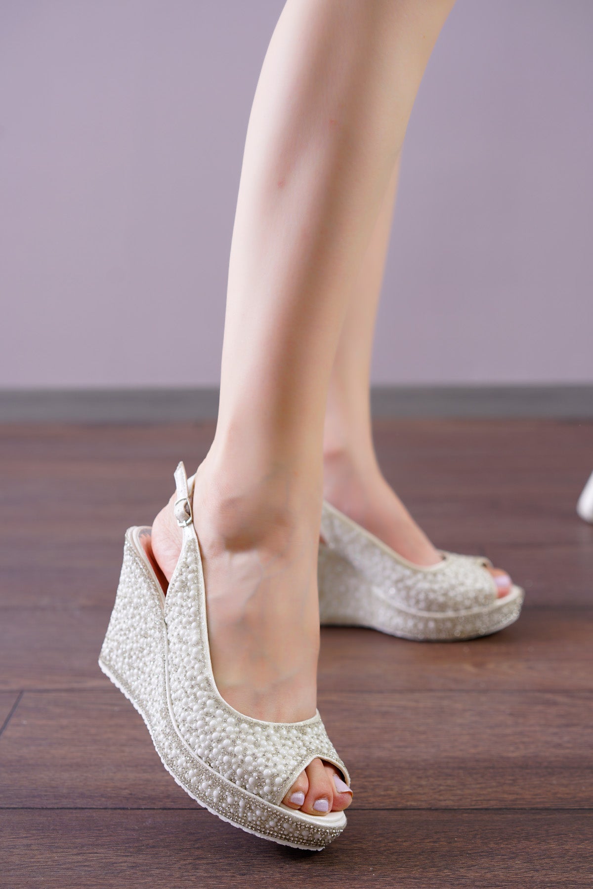 bridal shoes wedge heel pearl embroidery comfortable stylish design