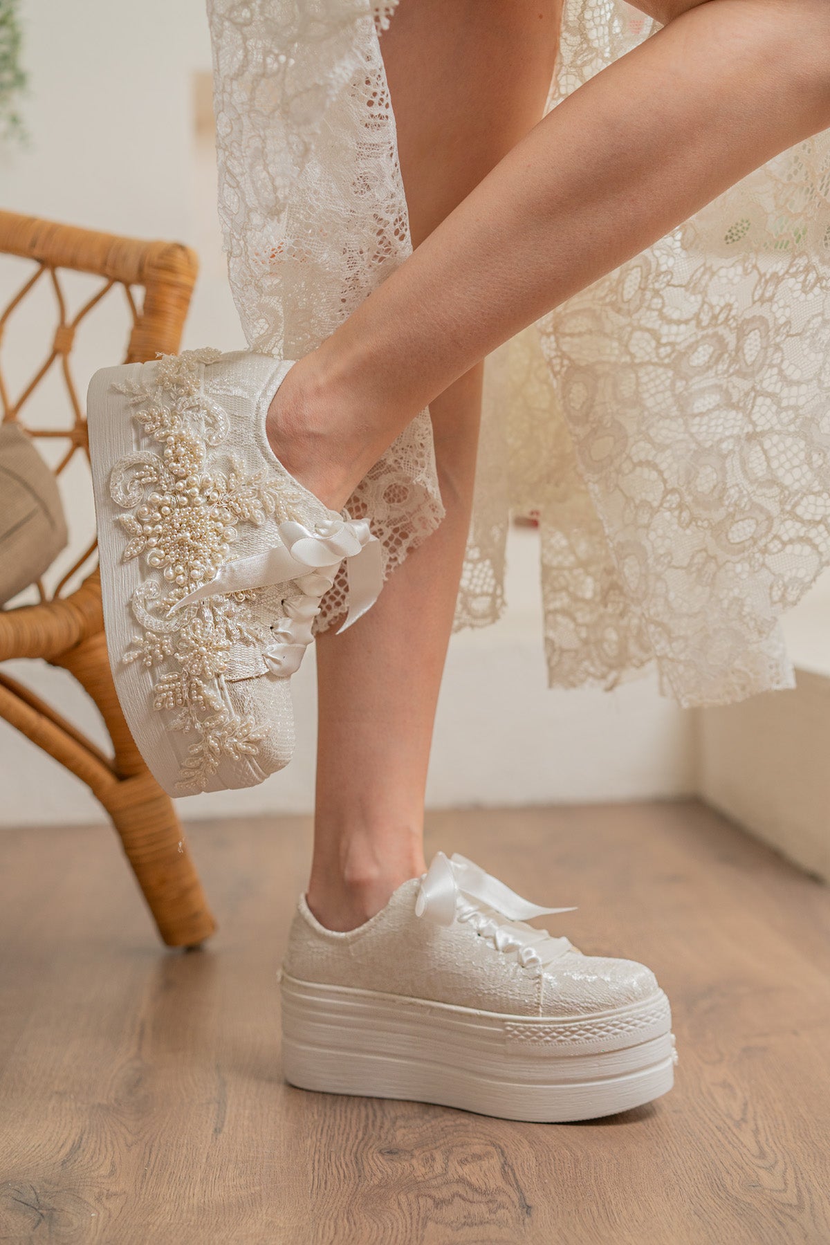 wedding dress converse lace embroidered personalized stylish design wedding shoes