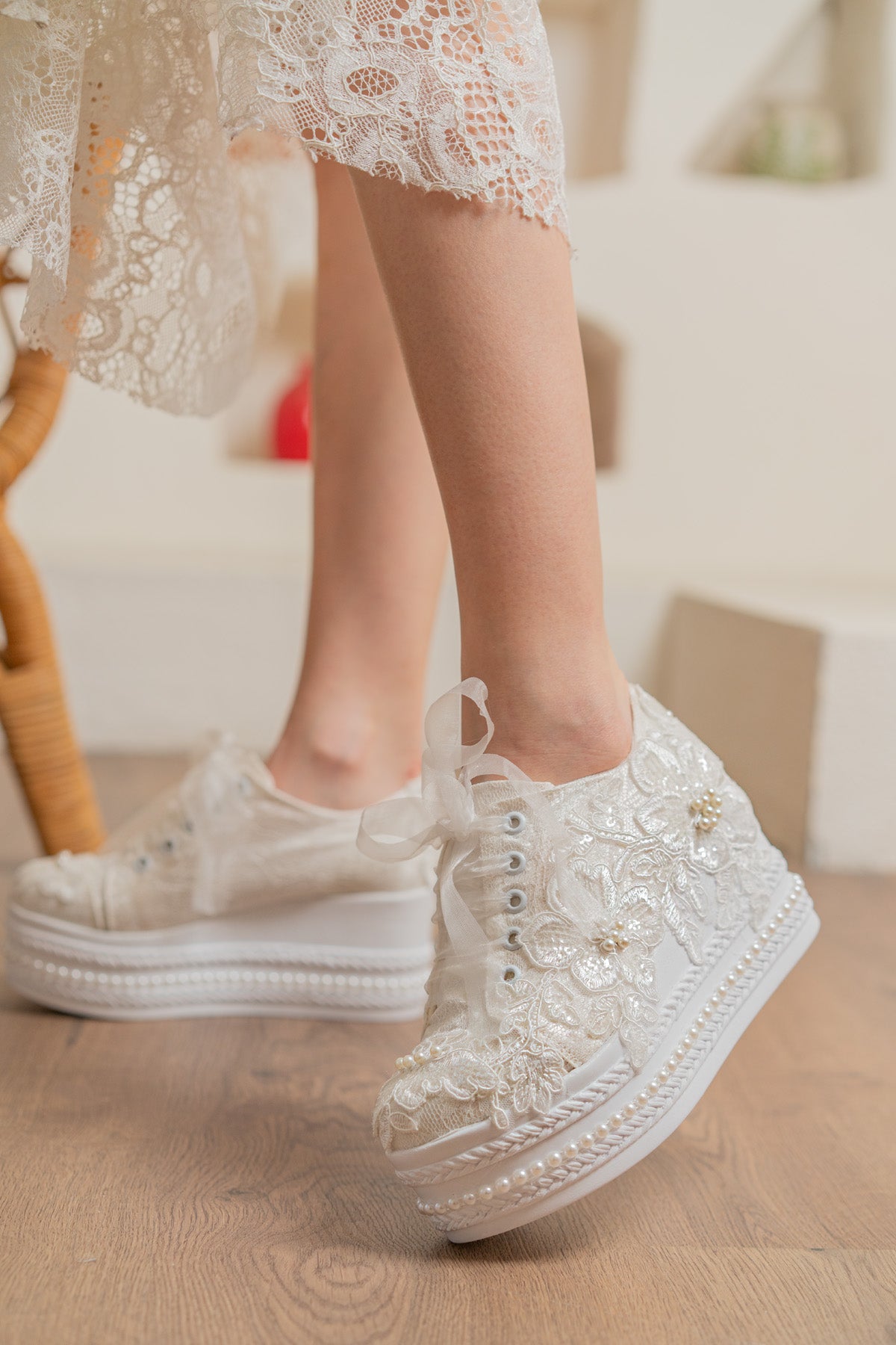 wedding dress converse lace and pearl embroidered personalized stylish designer wedding shoes