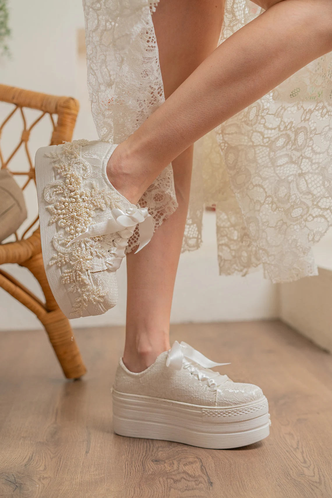 wedding dress converse lace and stone embroidered personalized stylish designer wedding shoes