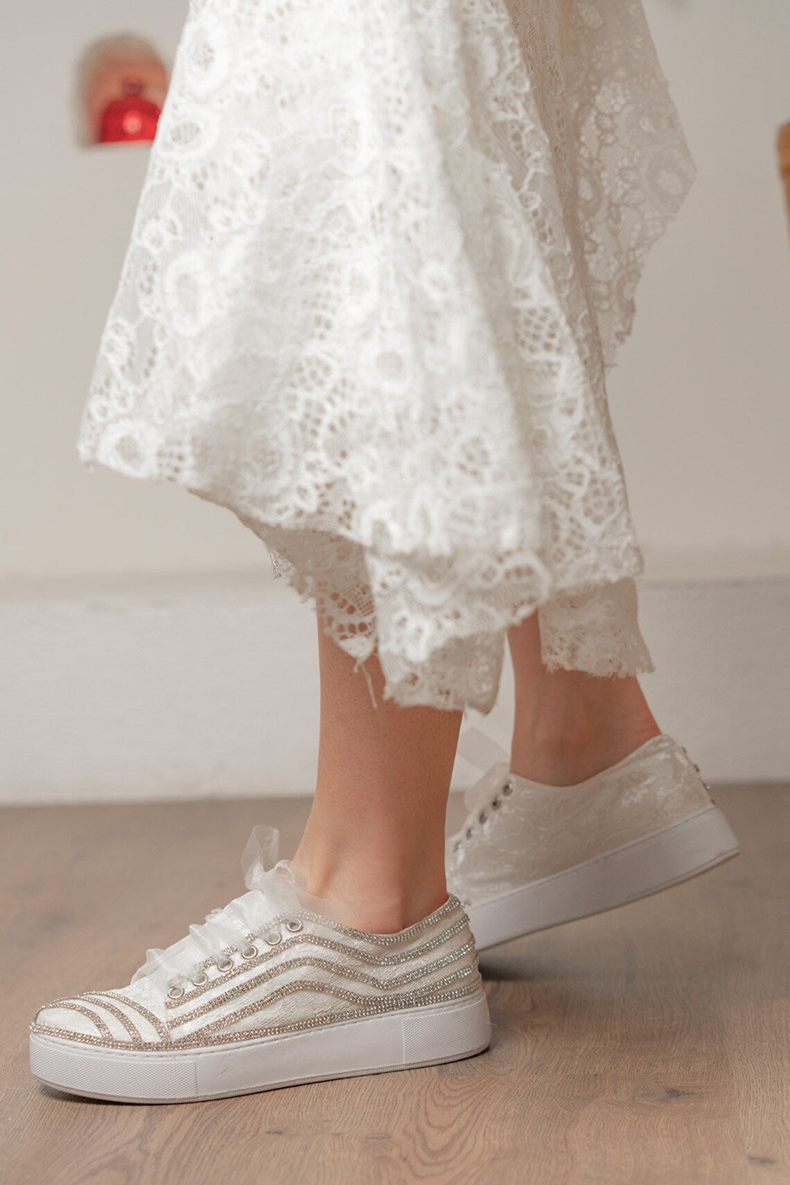 wedding dress converse lace and stone embroidered personalized stylish designer wedding shoes