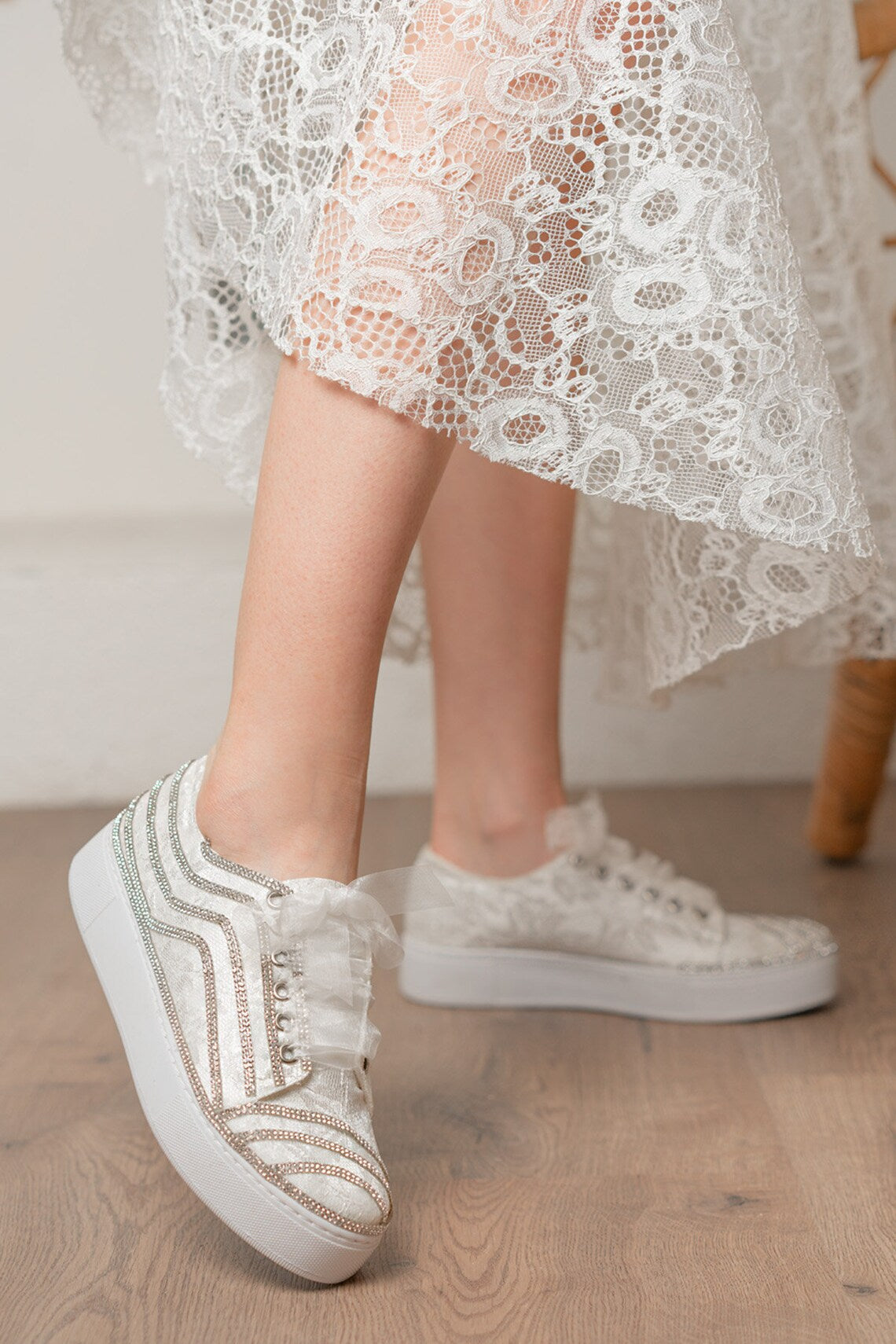 wedding dress converse lace and stone embroidered personalized stylish designer wedding shoes