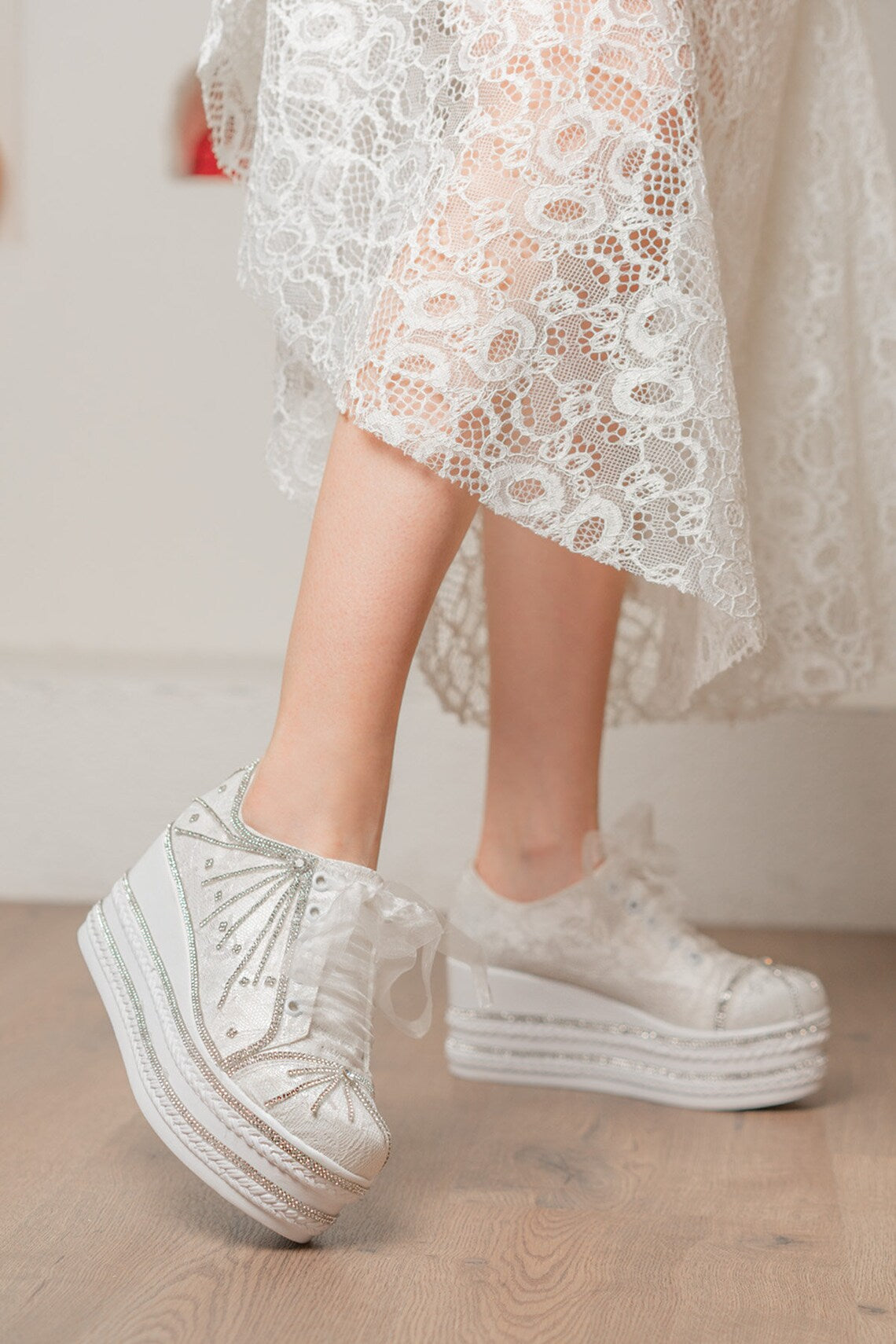 wedding dress converse lace and stone embroidered personalized stylish designer wedding shoes