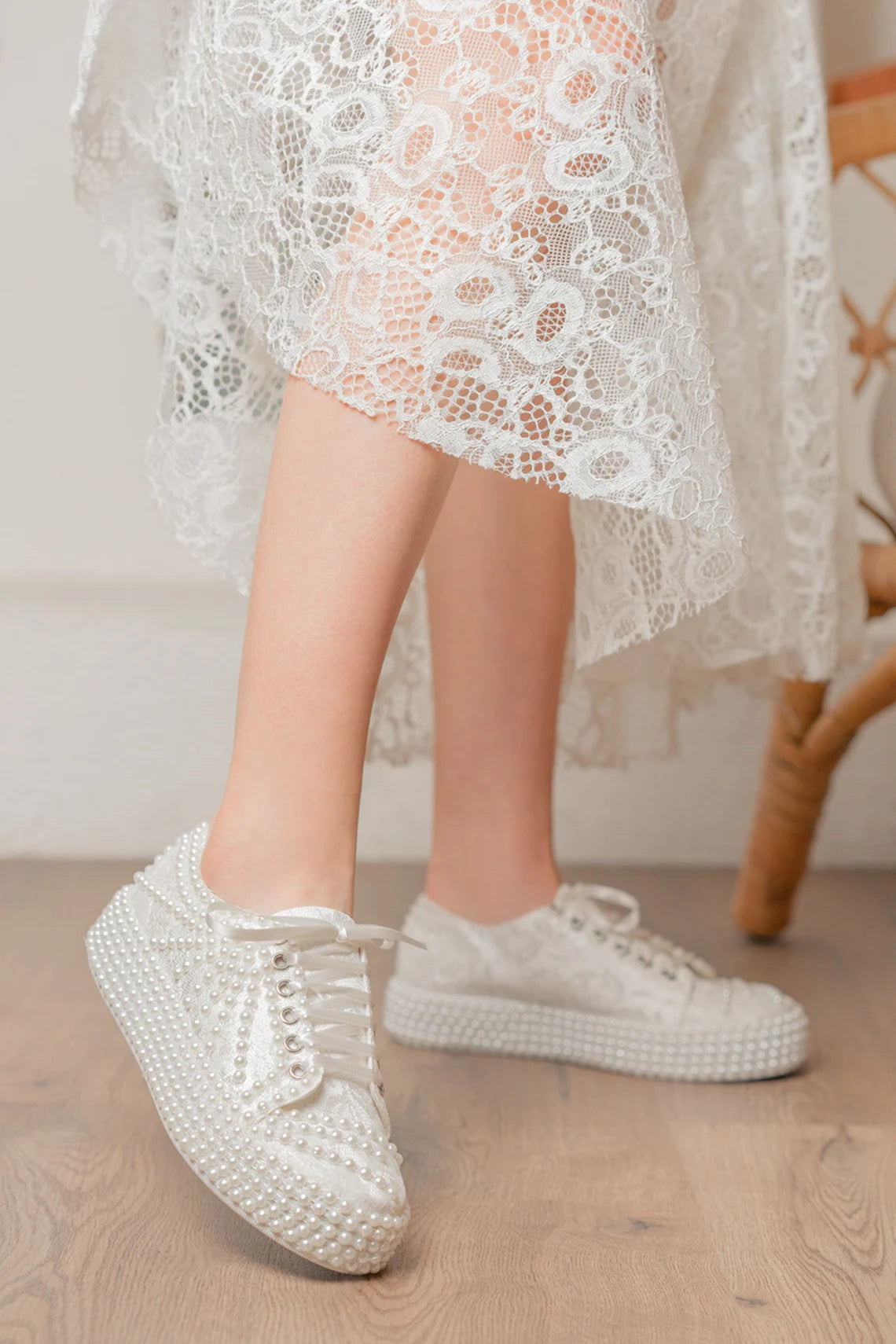 wedding dress converse lace and pearl embroidered personalized stylish designer