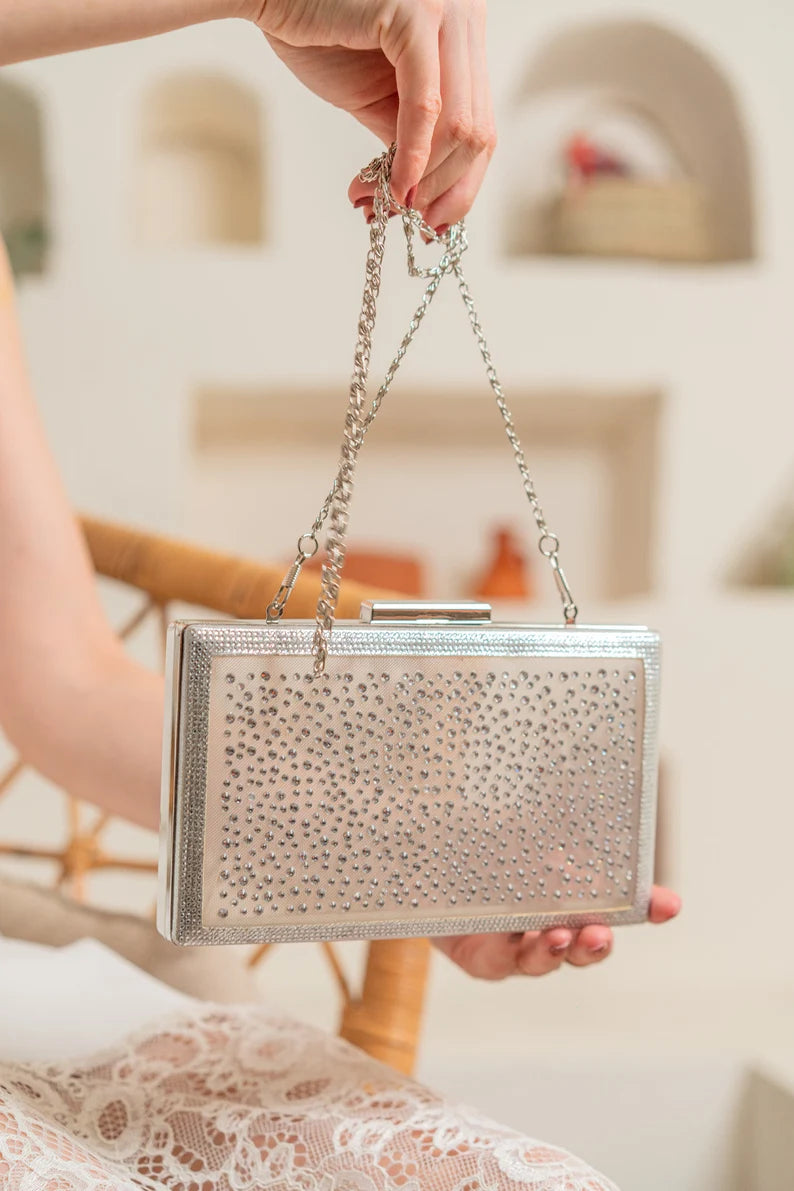 transparent bag with stones personalized stylish design wedding and party bag